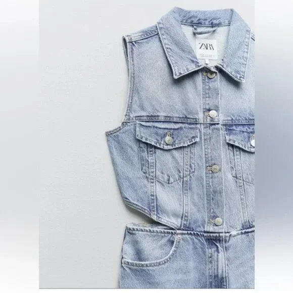 ZARA FULL LENGTH CUT OUT DENIM JUMPSUIT - Picture 5 of 7